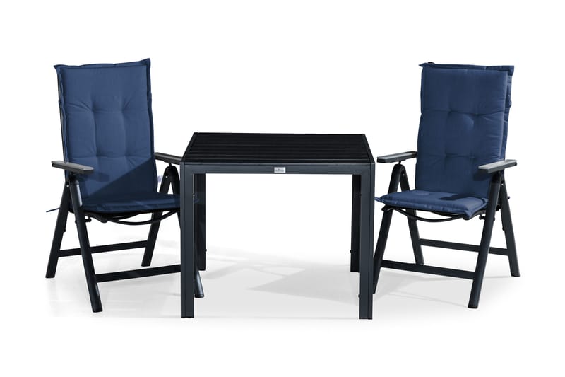 Tunis Matgrupp Utomhus 90x90 + 2 Monaco Light Positionsstol m Dyna, Svart/Grå/Blå
