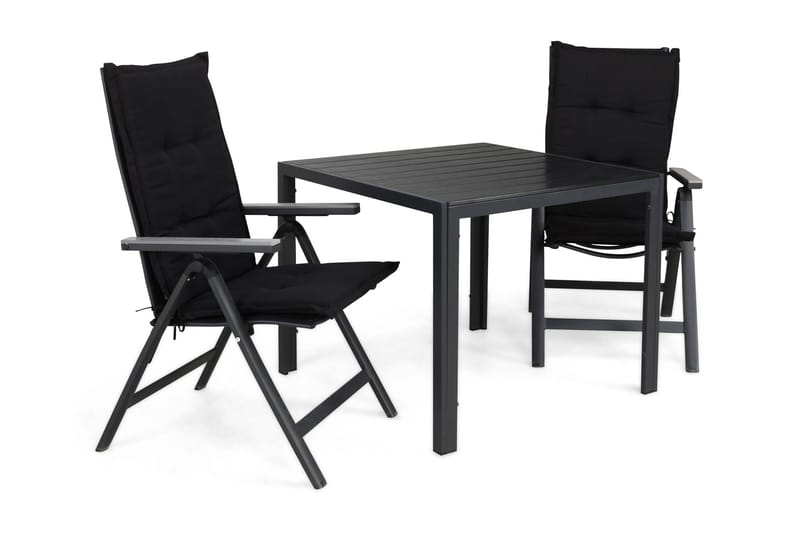 Tunis Matgrupp Utomhus 90x90 + 2 Monaco Light Positionsstol m Dyna, Svart/Grå