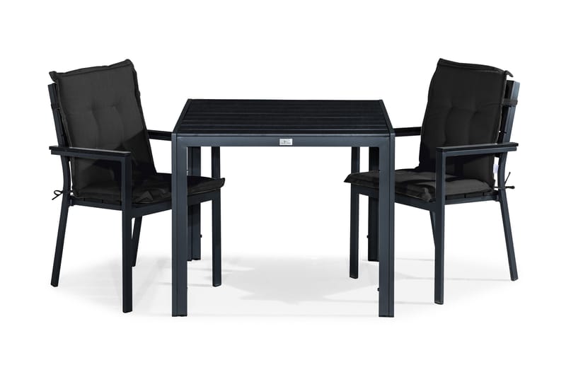 Tunis Matgrupp Utomhus 90x90 + 2 Stapelstolar m Dyna - Svart - Utemöbler - Utegrupp - Matgrupp utomhus