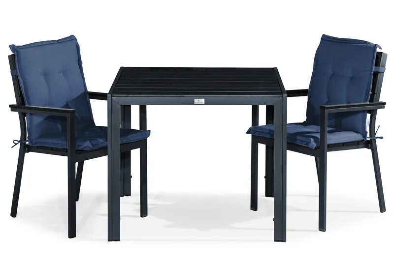 Tunis Matgrupp Utomhus 90x90 + 2 Stapelstolar m Dyna - Svart/Blå - Utemöbler - Utegrupp - Matgrupp utomhus