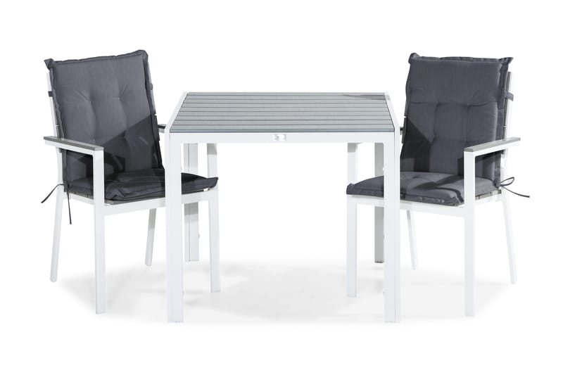 Tunis Matgrupp Utomhus 90x90 + 2 Stapelstolar m Dyna, Vit/Grå