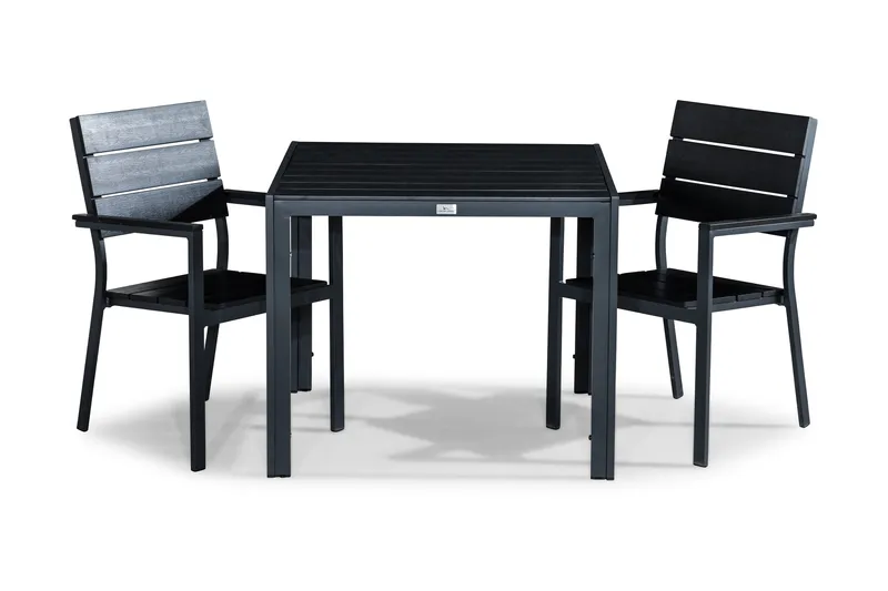 Tunis Matgrupp Utomhus 90x90 + 2 Stapelstolar, Svart