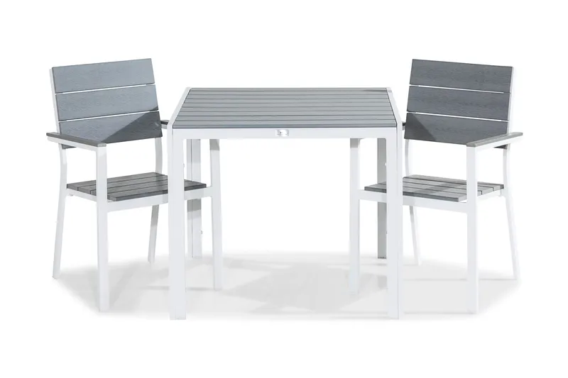 Tunis Matgrupp Utomhus 90x90 + 2 Stapelstolar, Vit/Grå