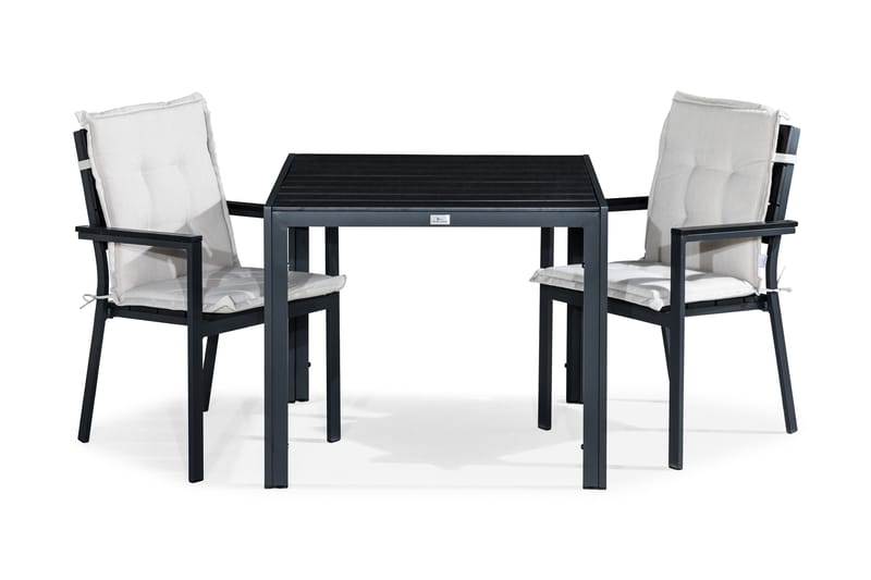 Tunis Matgrupp Utomhus 90x90 + 2 Tunis Stapelstol m Dyna, Svart/Offwhite