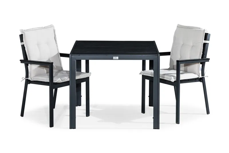 Tunis Matgrupp Utomhus 90x90 + 2 Tunis Stapelstol m Dyna - Svart/Offwhite - Utemöbler - Utegrupp - Matgrupp utomhus