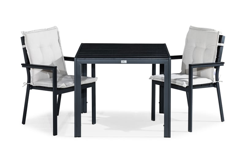 Tunis Matgrupp Utomhus 90x90 + 2 Tunis Stapelstol m Dyna - Svart/Offwhite - Utemöbler - Utegrupp - Matgrupp utomhus