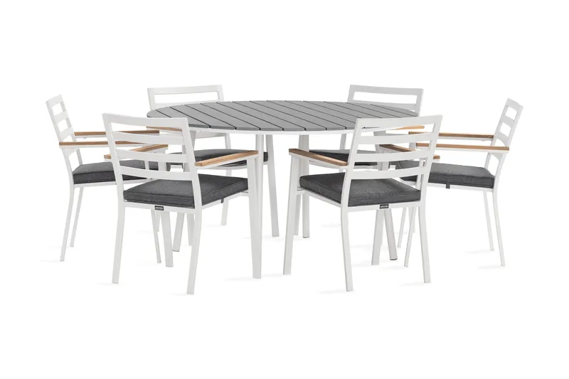 Tunis Matgrupp Utomhus Rund 140 cm + 6 Oliver Matstol, Alu/Vit