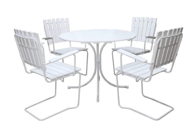 Vaxholm Matgrupp Utomhus Rund 100 cm + 4 Utestolar Vit, undefined