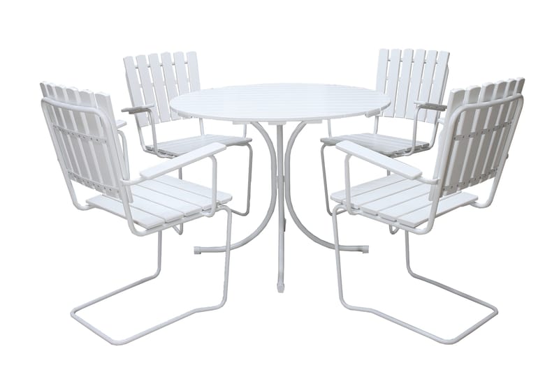 Vaxholm Matgrupp Utomhus Rund 100 cm + 4 Utestolar Vit, undefined