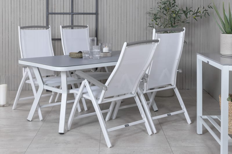 Virya Matgrupp 160cm + 4 Albany Positionsstolar - Vit/Grå - Utemöbler - Utegrupp - Matgrupp utomhus