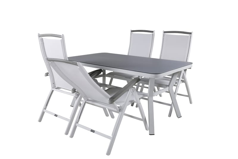 Virya Matgrupp 160cm + 4 Albany Positionsstolar - Vit/Grå - Utemöbler - Utegrupp - Matgrupp utomhus