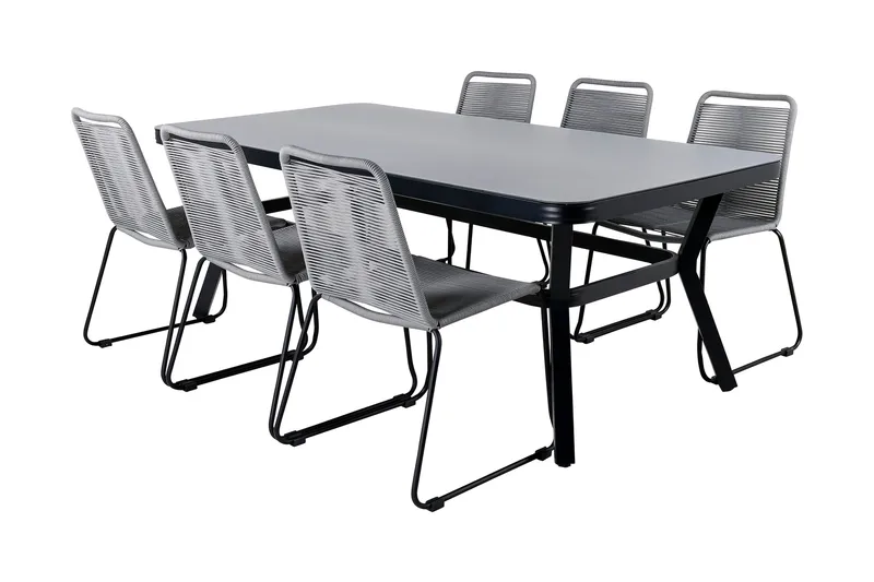 Virya Matgrupp 200cm + 6 Lindos Matstolar Svart/natur - Svart/Natur - Utemöbler - Utegrupp - Matgrupp utomhus