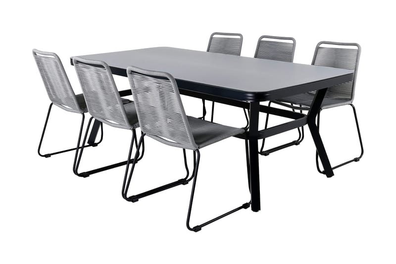 Virya Matgrupp 200cm + 6 Lindos Matstolar Svart/natur - Svart/Natur - Utemöbler - Utegrupp - Matgrupp utomhus