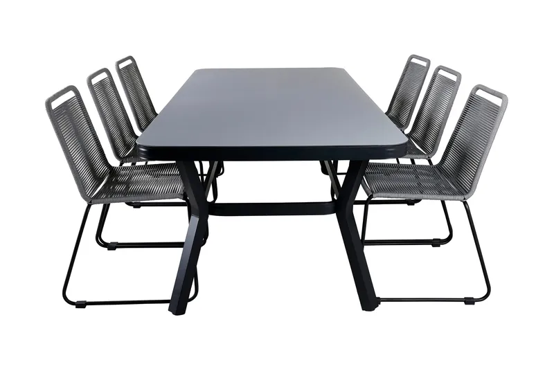 Virya Matgrupp 200cm + 6 Lindos Matstolar Svart/natur, Svart/Natur