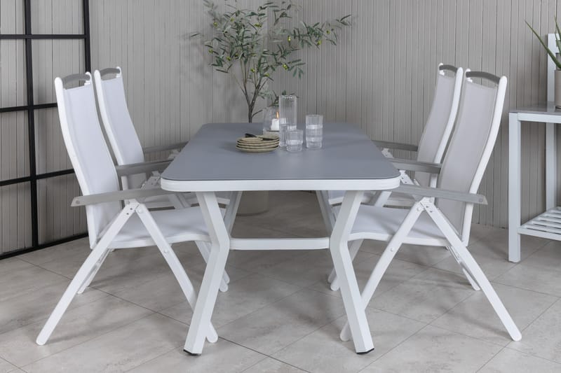 Virya Matgrupp Utomhus 160cm + 4 Albany Positionsstolar - Vit/Grå - Utemöbler - Utegrupp - Matgrupp utomhus