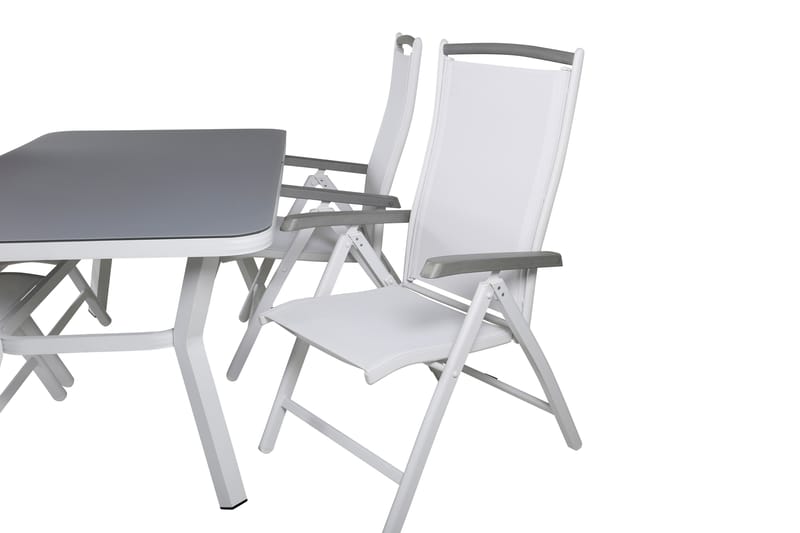 Virya Matgrupp Utomhus 160cm + 4 Albany Positionsstolar - Vit/Grå - Utemöbler - Utegrupp - Matgrupp utomhus
