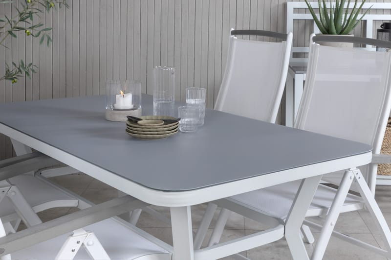 Virya Matgrupp Utomhus 160cm + 4 Albany Positionsstolar - Vit/Grå - Utemöbler - Utegrupp - Matgrupp utomhus
