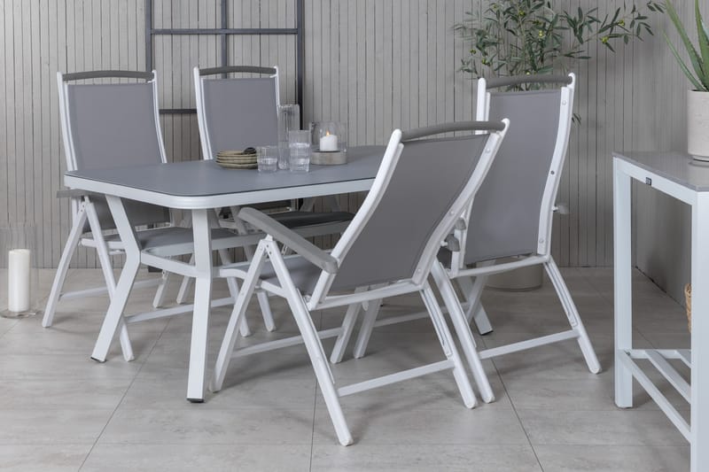 Virya Matgrupp Utomhus 160cm + 4 Albany Positionsstolar - Vit/Grå - Utemöbler - Utegrupp - Matgrupp utomhus
