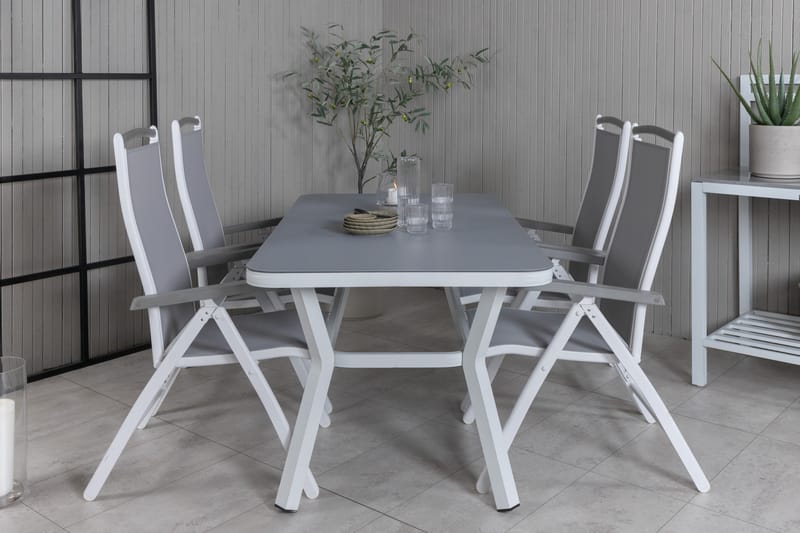 Virya Matgrupp Utomhus 160cm + 4 Albany Positionsstolar - Vit/Grå - Utemöbler - Utegrupp - Matgrupp utomhus