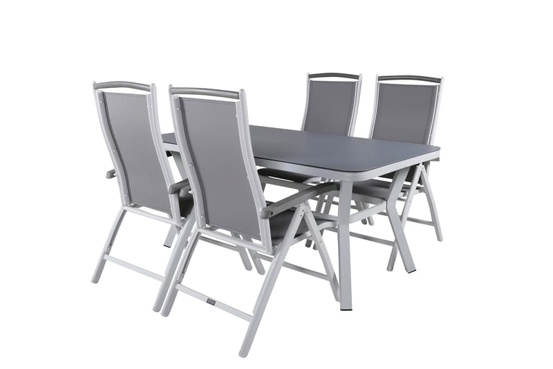 Virya Matgrupp Utomhus 160cm + 4 Albany Positionsstolar - Vit/Grå - Utemöbler - Utegrupp - Matgrupp utomhus