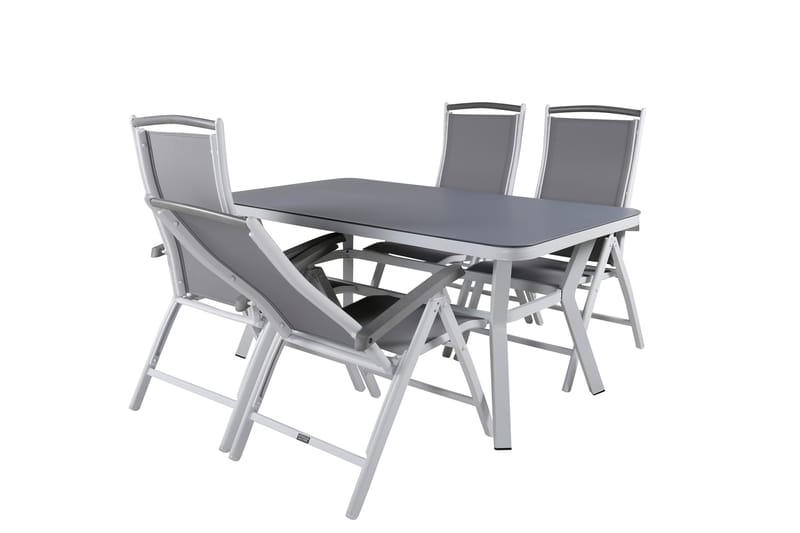 Virya Matgrupp Utomhus 160cm + 4 Albany Positionsstolar - Vit/Grå - Utemöbler - Utegrupp - Matgrupp utomhus