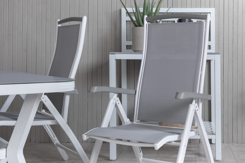 Virya Matgrupp Utomhus 160cm + 4 Albany Positionsstolar - Vit/Grå - Utemöbler - Utegrupp - Matgrupp utomhus