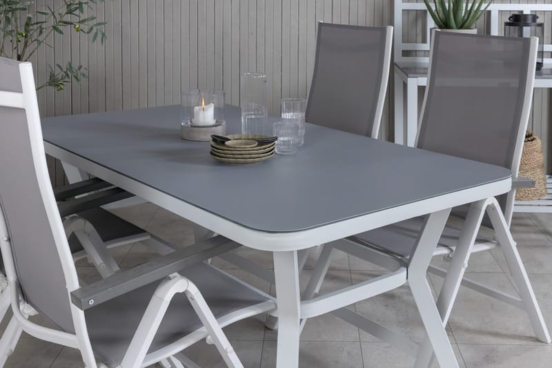 Virya Matgrupp Utomhus 160cm + 4 Albany Positionsstolar - Vit - Utemöbler - Utegrupp - Matgrupp utomhus