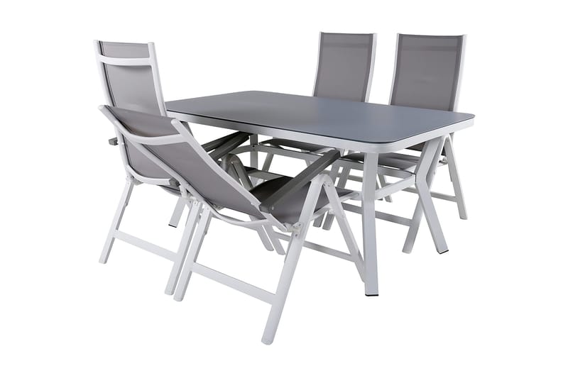 Virya Matgrupp Utomhus 160cm + 4 Albany Positionsstolar - Vit - Utemöbler - Utegrupp - Matgrupp utomhus