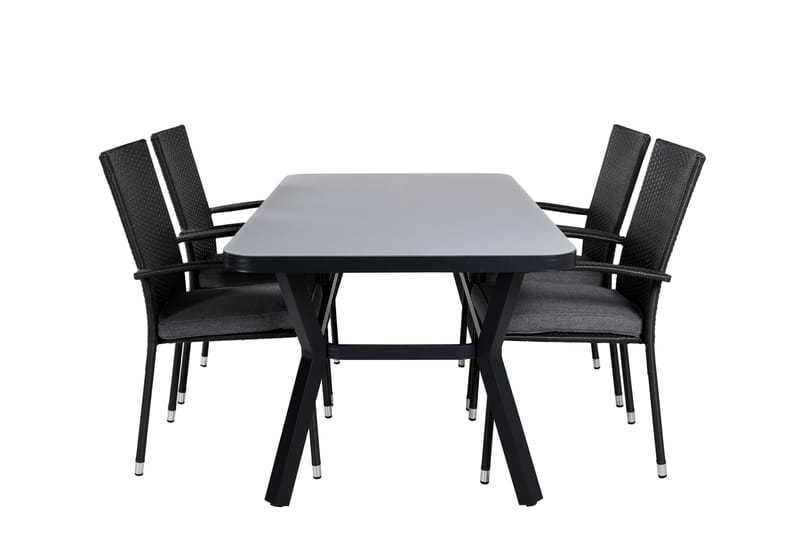 Virya Matgrupp Utomhus 160cm + 4 Anna Matstolar - Svart/Grå - Utemöbler - Utegrupp - Matgrupp utomhus