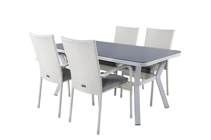 Virya Matgrupp Utomhus 160cm + 4 Anna Matstolar - Vit/Grå - Utemöbler - Utegrupp - Matgrupp utomhus
