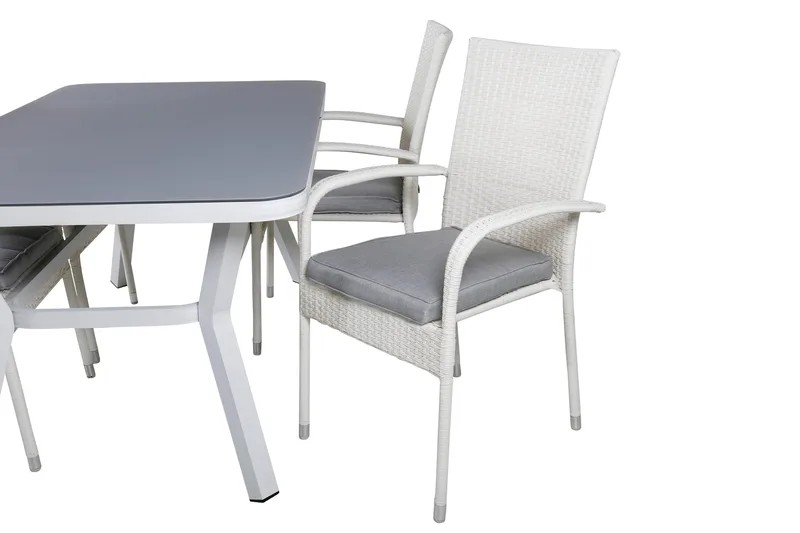 Virya Matgrupp Utomhus 160cm + 4 Anna Matstolar - Vit/Grå - Utemöbler - Utegrupp - Matgrupp utomhus