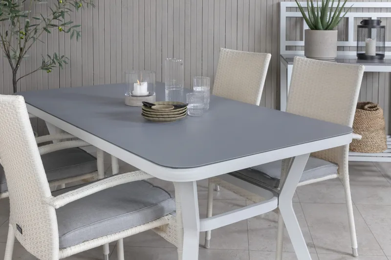 Virya Matgrupp Utomhus 160cm + 4 Anna Matstolar - Vit/Grå - Utemöbler - Utegrupp - Matgrupp utomhus