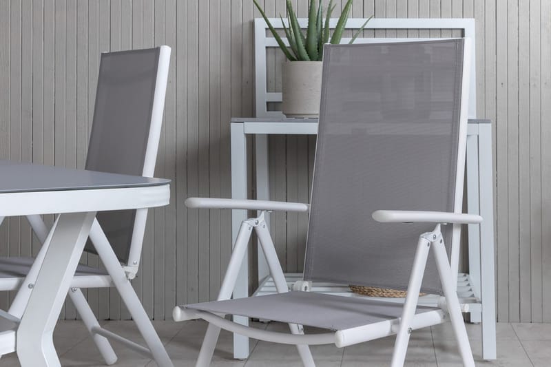 Virya Matgrupp Utomhus 160cm + 4 Break Positionsstolar - Vit/Grå - Utemöbler - Utegrupp - Matgrupp utomhus