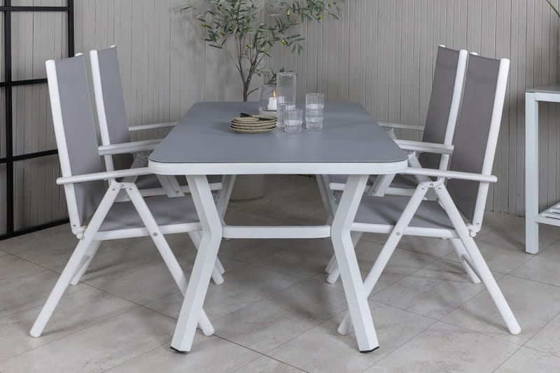 Virya Matgrupp Utomhus 160cm + 4 Break Positionsstolar - Vit/Grå - Utemöbler - Utegrupp - Matgrupp utomhus