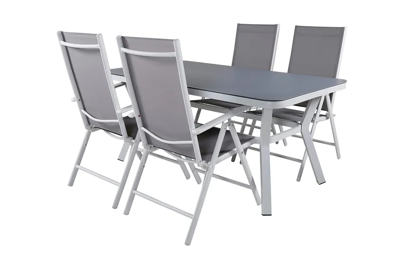 Virya Matgrupp Utomhus 160cm + 4 Break Positionsstolar - Vit/Grå - Utemöbler - Utegrupp - Matgrupp utomhus
