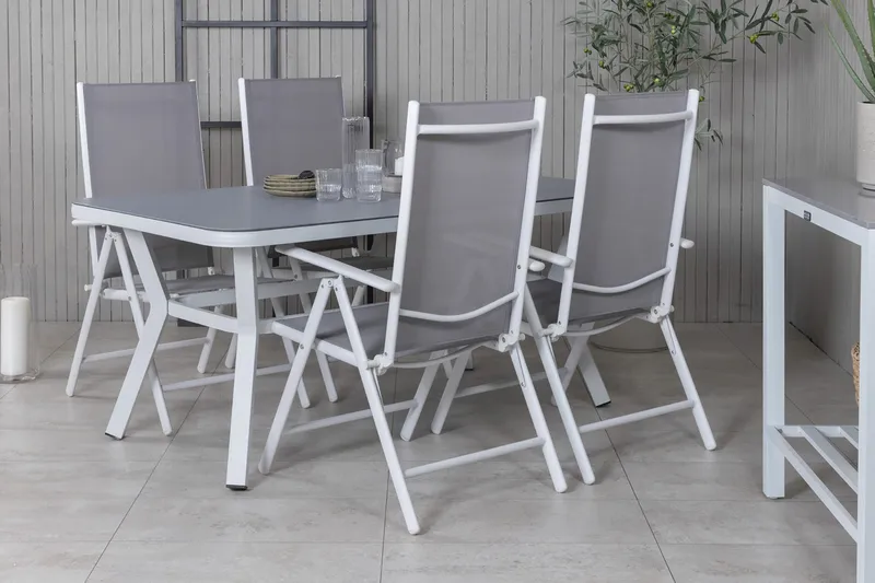 Virya Matgrupp Utomhus 160cm + 4 Break Positionsstolar - Vit/Grå - Utemöbler - Utegrupp - Matgrupp utomhus