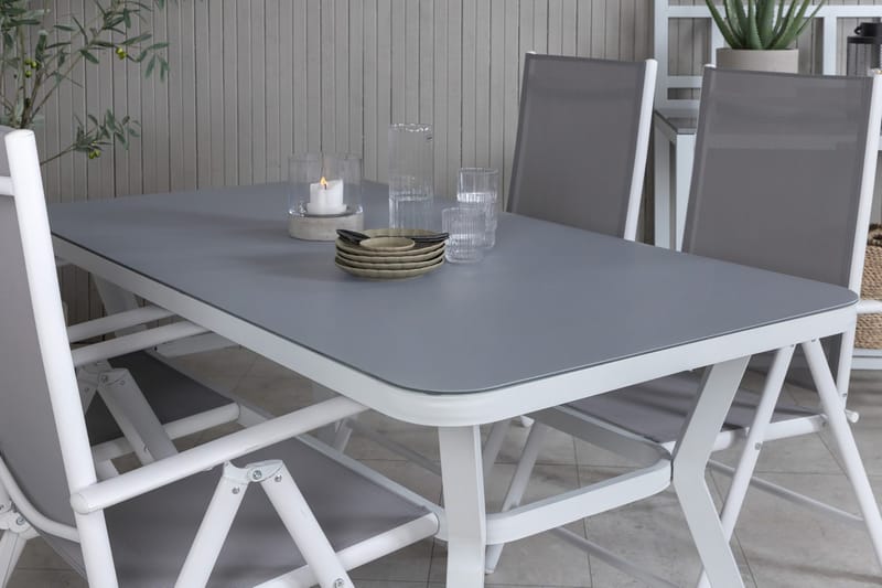 Virya Matgrupp Utomhus 160cm + 4 Break Positionsstolar - Vit/Grå - Utemöbler - Utegrupp - Matgrupp utomhus