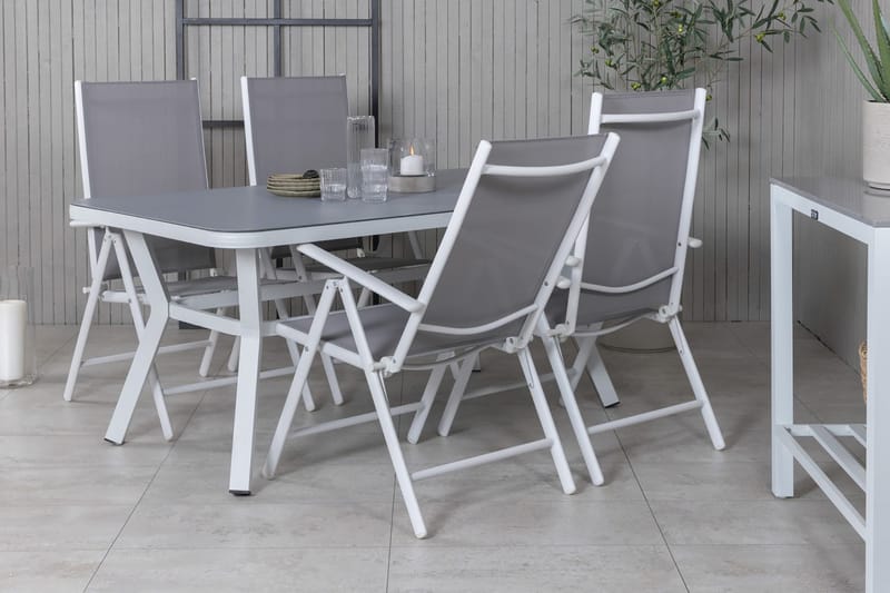 Virya Matgrupp Utomhus 160cm + 4 Break Positionsstolar - Vit/Grå - Utemöbler - Utegrupp - Matgrupp utomhus