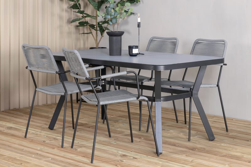 Virya Matgrupp Utomhus 160cm + 4 Lindos Karmstolar - Vit - Utemöbler - Utegrupp - Matgrupp utomhus