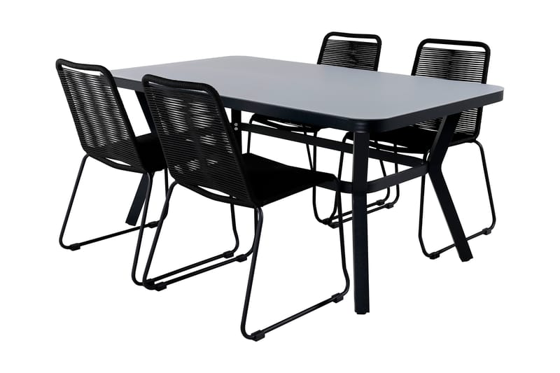 Virya Matgrupp Utomhus 160cm + 4 Lindos Stapelbara Matstolar - Vit - Utemöbler - Utegrupp - Matgrupp utomhus