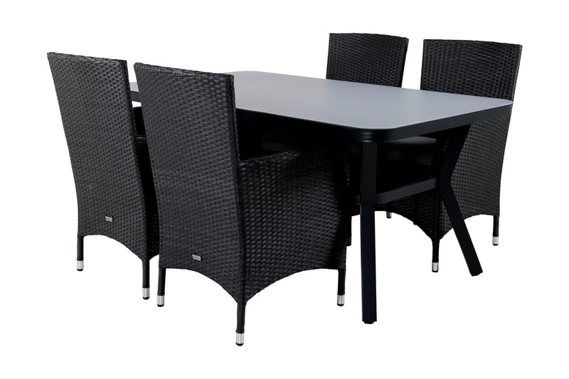 Virya Matgrupp Utomhus 160cm + 4 Malin Karmstolar - Svart/Grå - Utemöbler - Utegrupp - Matgrupp utomhus