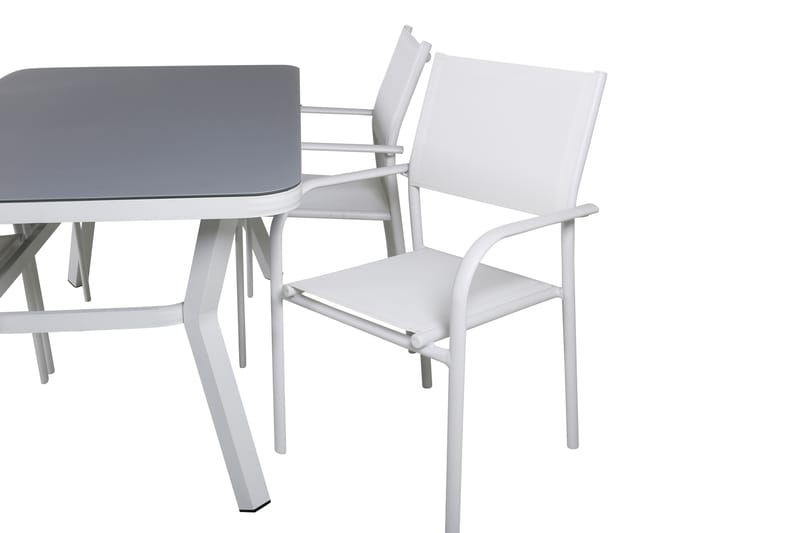 Virya Matgrupp Utomhus 160cm + 4 Santorini Karmstolar - Vit/Grå - Utemöbler - Utegrupp - Matgrupp utomhus