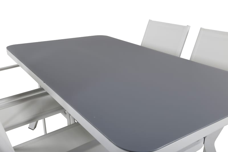 Virya Matgrupp Utomhus 160cm + 4 Santorini Karmstolar - Vit/Grå - Utemöbler - Utegrupp - Matgrupp utomhus
