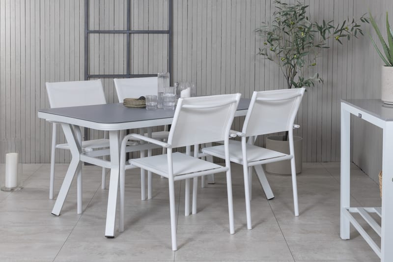 Virya Matgrupp Utomhus 160cm + 4 Santorini Karmstolar - Vit/Grå - Utemöbler - Utegrupp - Matgrupp utomhus