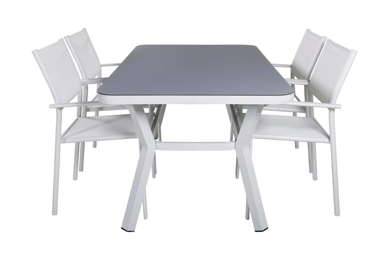 Virya Matgrupp Utomhus 160cm + 4 Santorini Karmstolar - Vit/Grå - Utemöbler - Utegrupp - Matgrupp utomhus