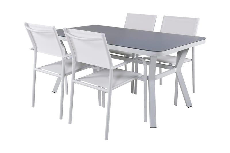Virya Matgrupp Utomhus 160cm + 4 Santorini Karmstolar - Vit/Grå - Utemöbler - Utegrupp - Matgrupp utomhus