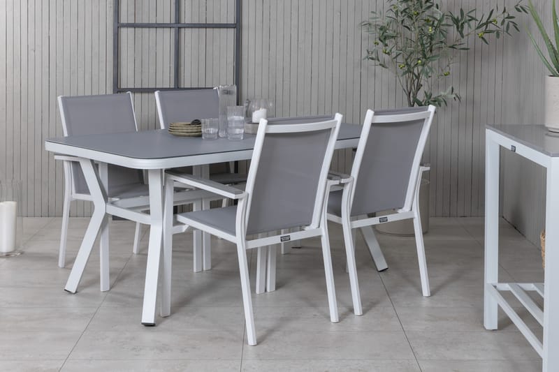 Virya Matgrupp Utomhus 160cm + 4 Parma Matstolar - Vit/Grå - Utemöbler - Utegrupp - Matgrupp utomhus
