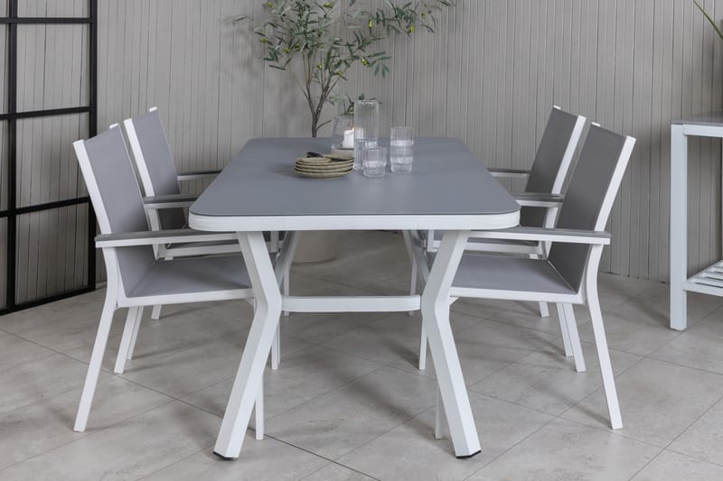 Virya Matgrupp Utomhus 160cm + 4 Parma Matstolar - Vit/Grå - Utemöbler - Utegrupp - Matgrupp utomhus