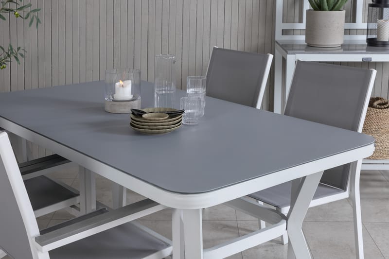Virya Matgrupp Utomhus 160cm + 4 Parma Matstolar - Vit/Grå - Utemöbler - Utegrupp - Matgrupp utomhus
