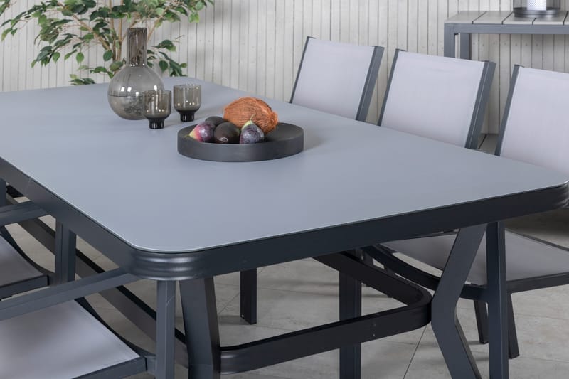 Virya Matgrupp Utomhus 200 cm + 6 Copacabana Stapelbara Stolar - Svart - Utemöbler - Utegrupp - Matgrupp utomhus